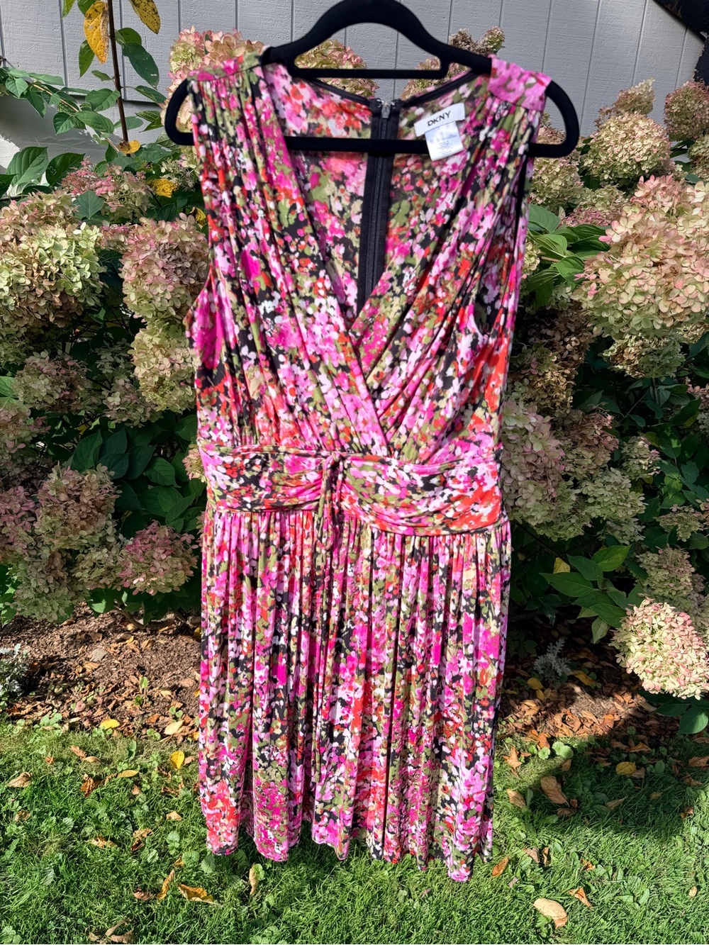 Dkny Pink Multi-Color Floral Faux-Wrap Midi Dress